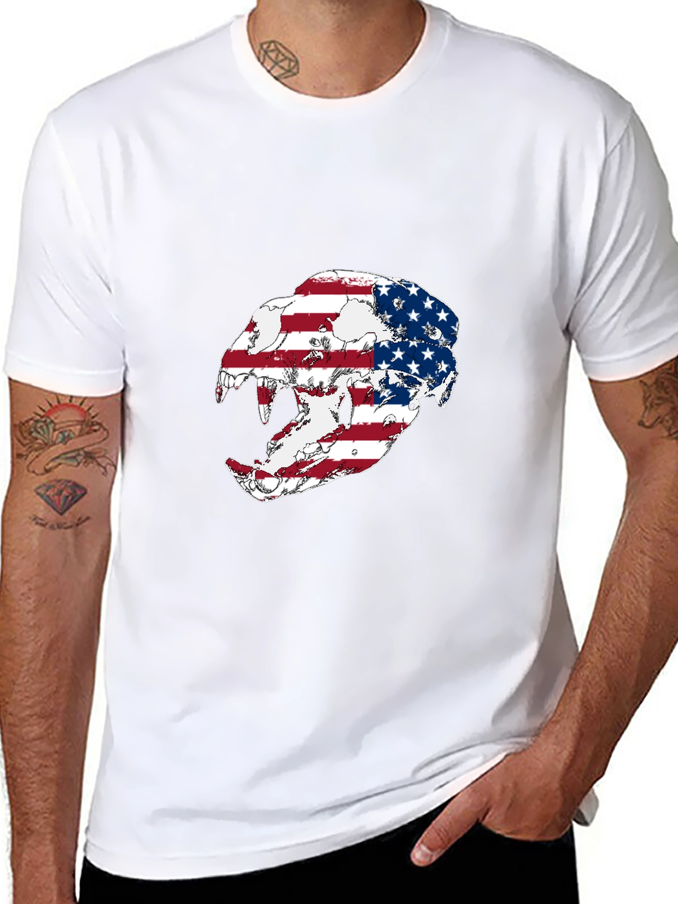 American Flag Leopard Skull Graphic Tee