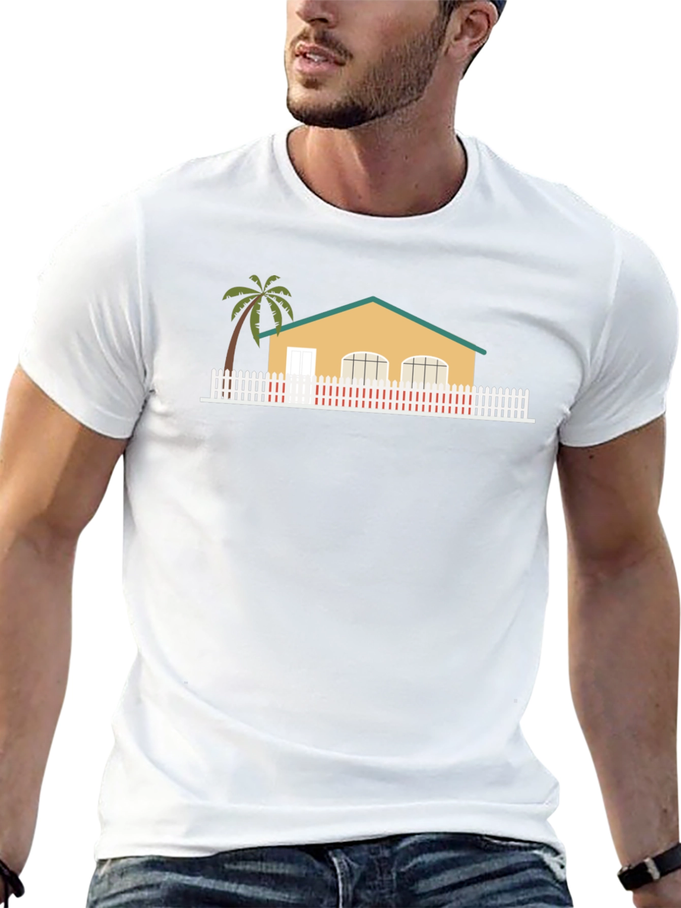 House with Palm Tree Graphic T-Shirt