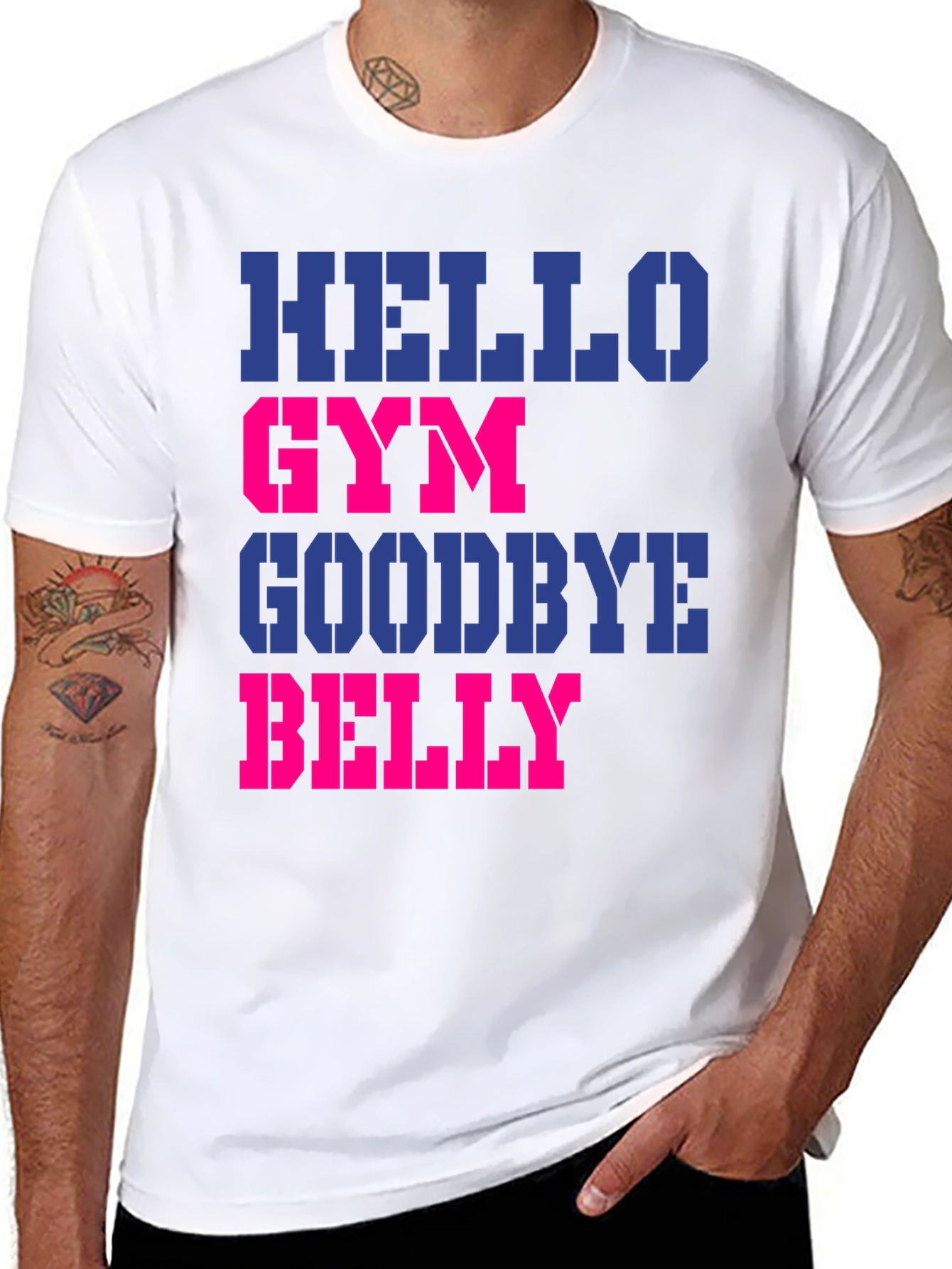 Hello Gym Goodbye Belly Mens Black T-Shirt