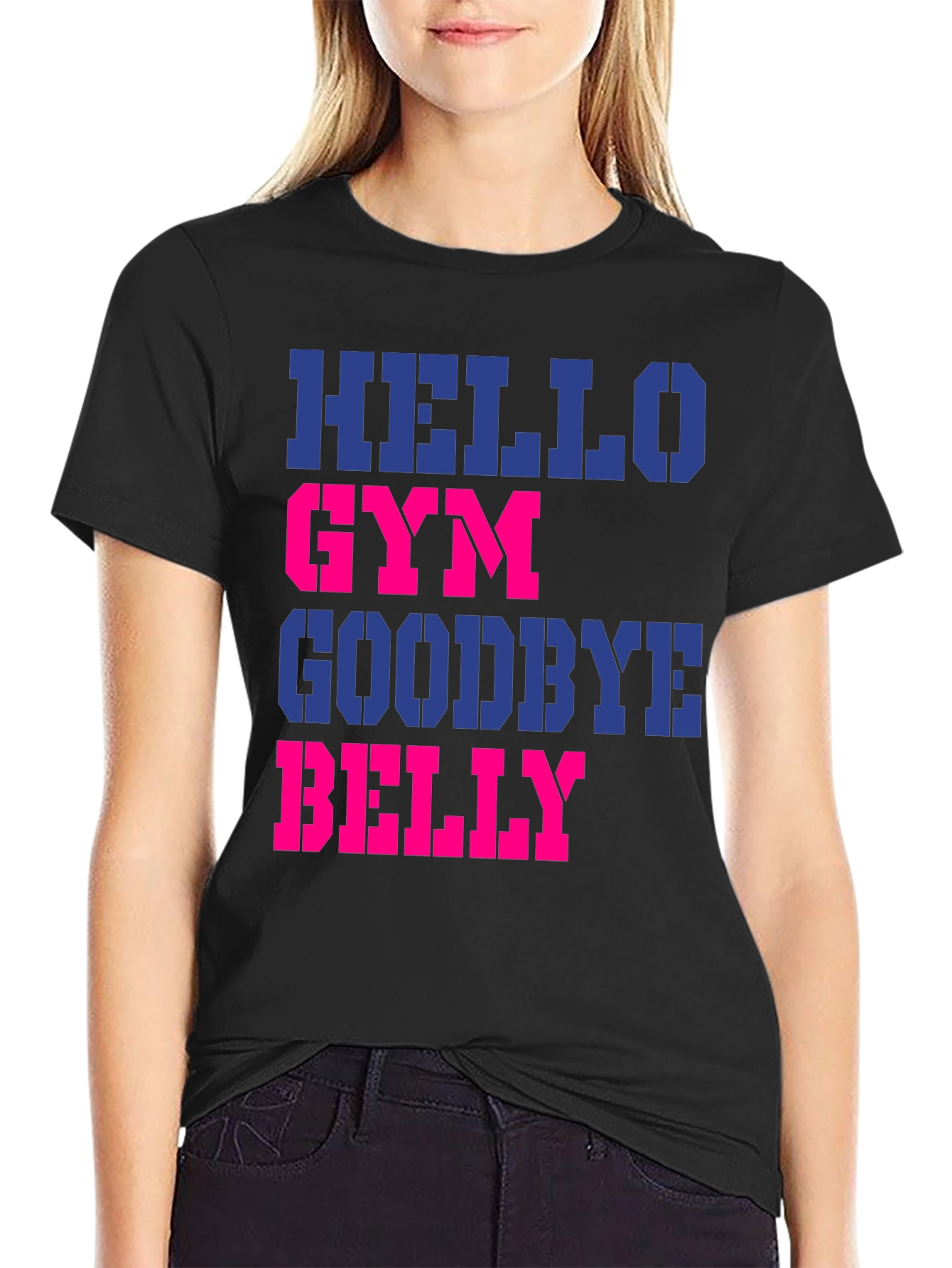 Hello Gym Goodbye Belly Mens Black T-Shirt