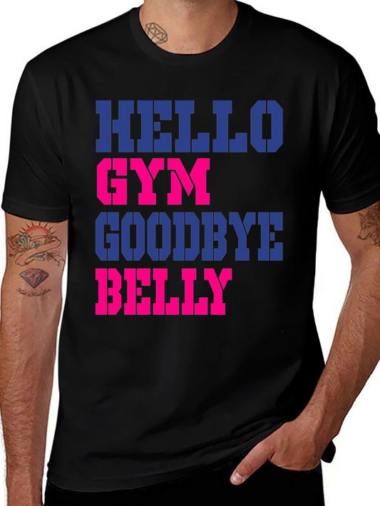 Hello Gym Goodbye Belly Mens Black T-Shirt