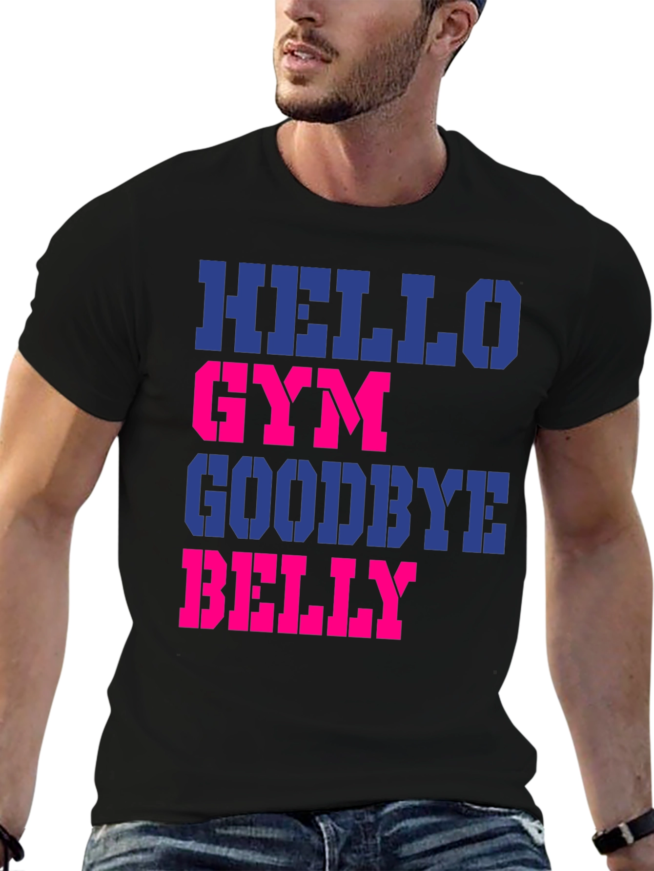 Hello Gym Goodbye Belly Mens Black T-Shirt