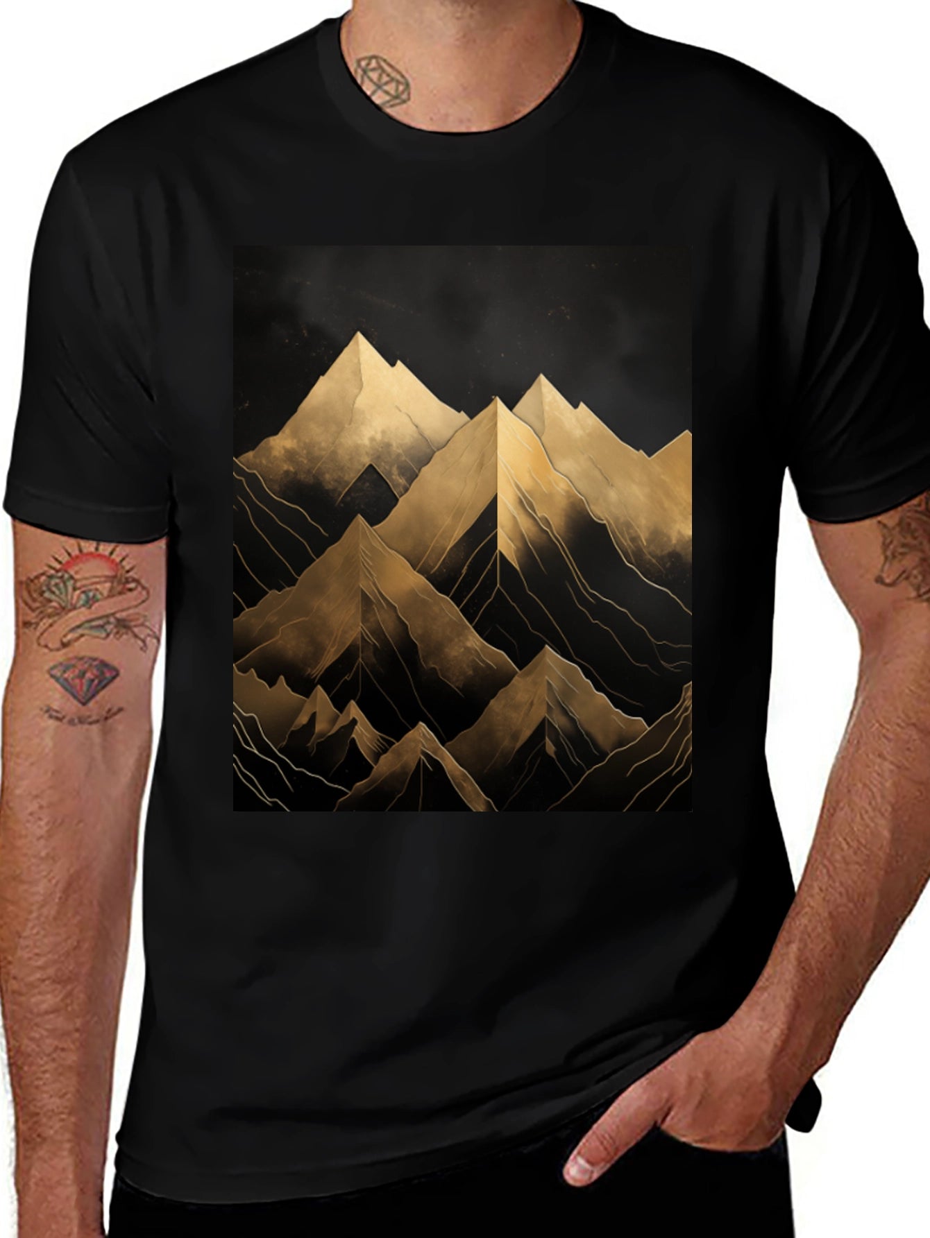 Abstract Mountain Graphic Black T-Shirt