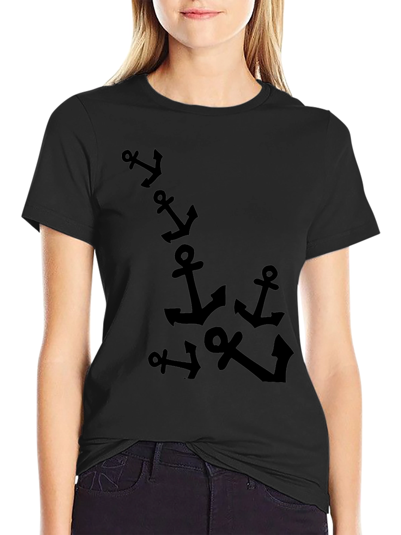Anchor Print Black T-Shirt