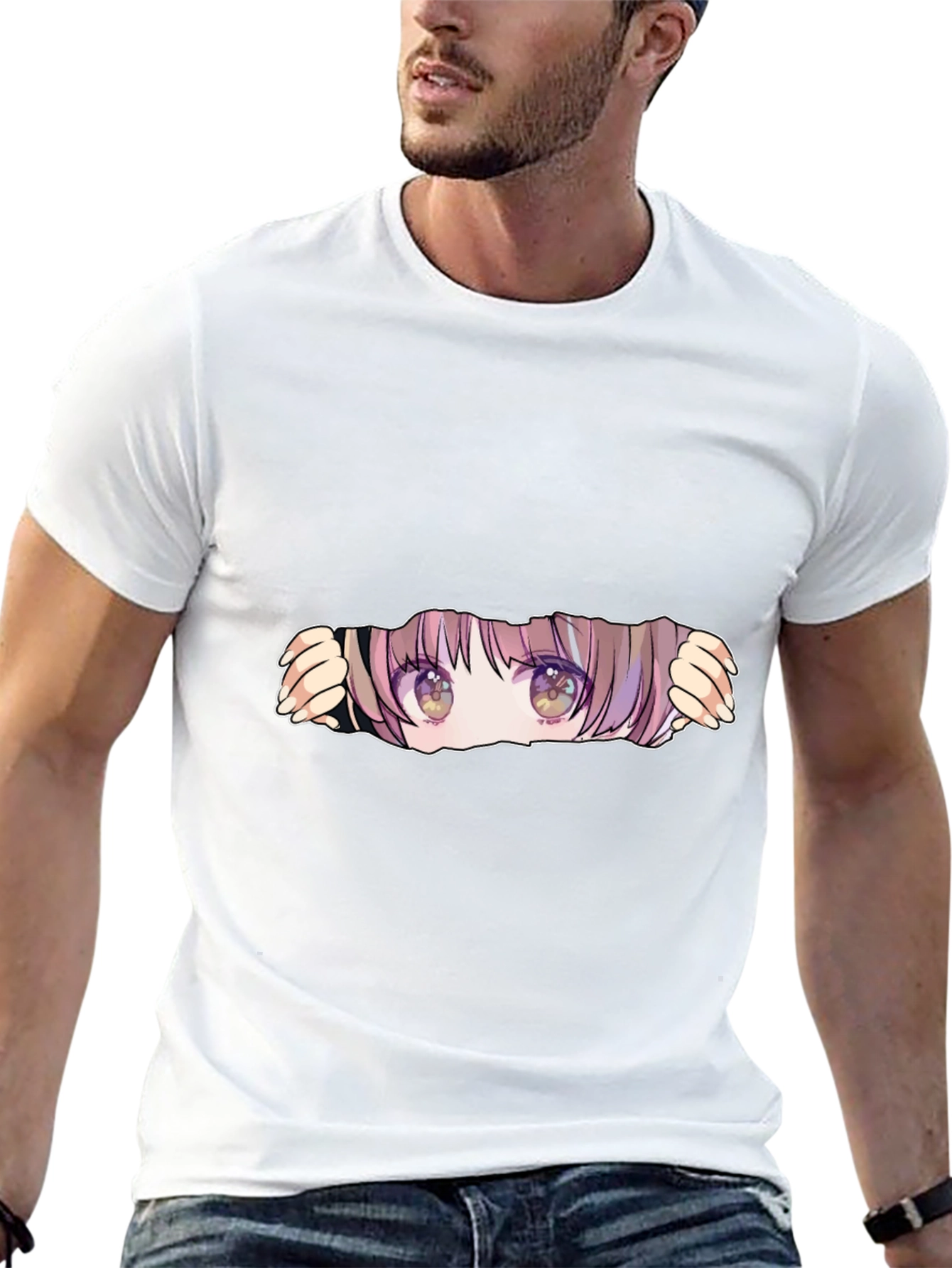 Anime Eyes Peek Black T-Shirt