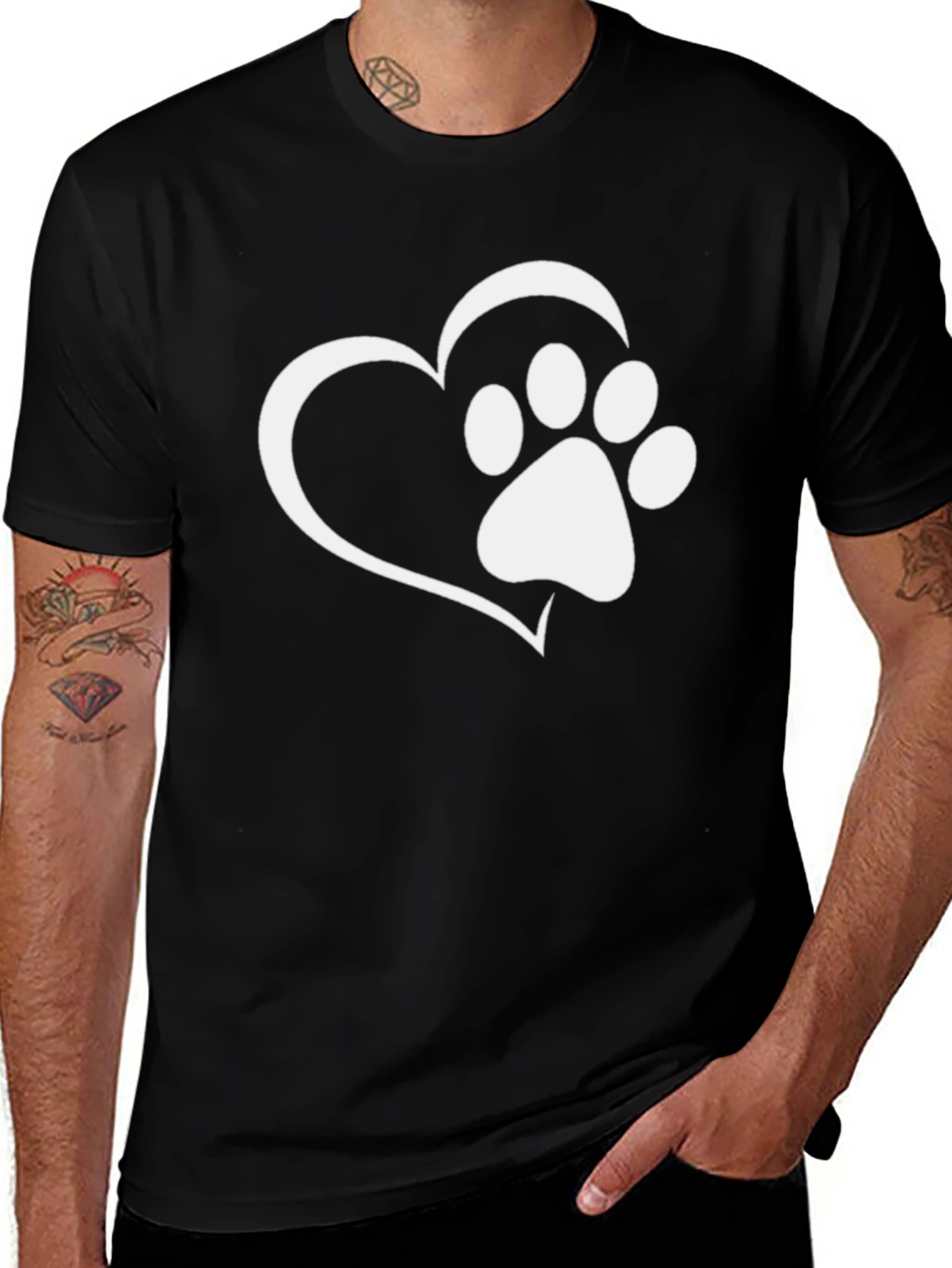 Heart Paw Print Graphic Tee - Black