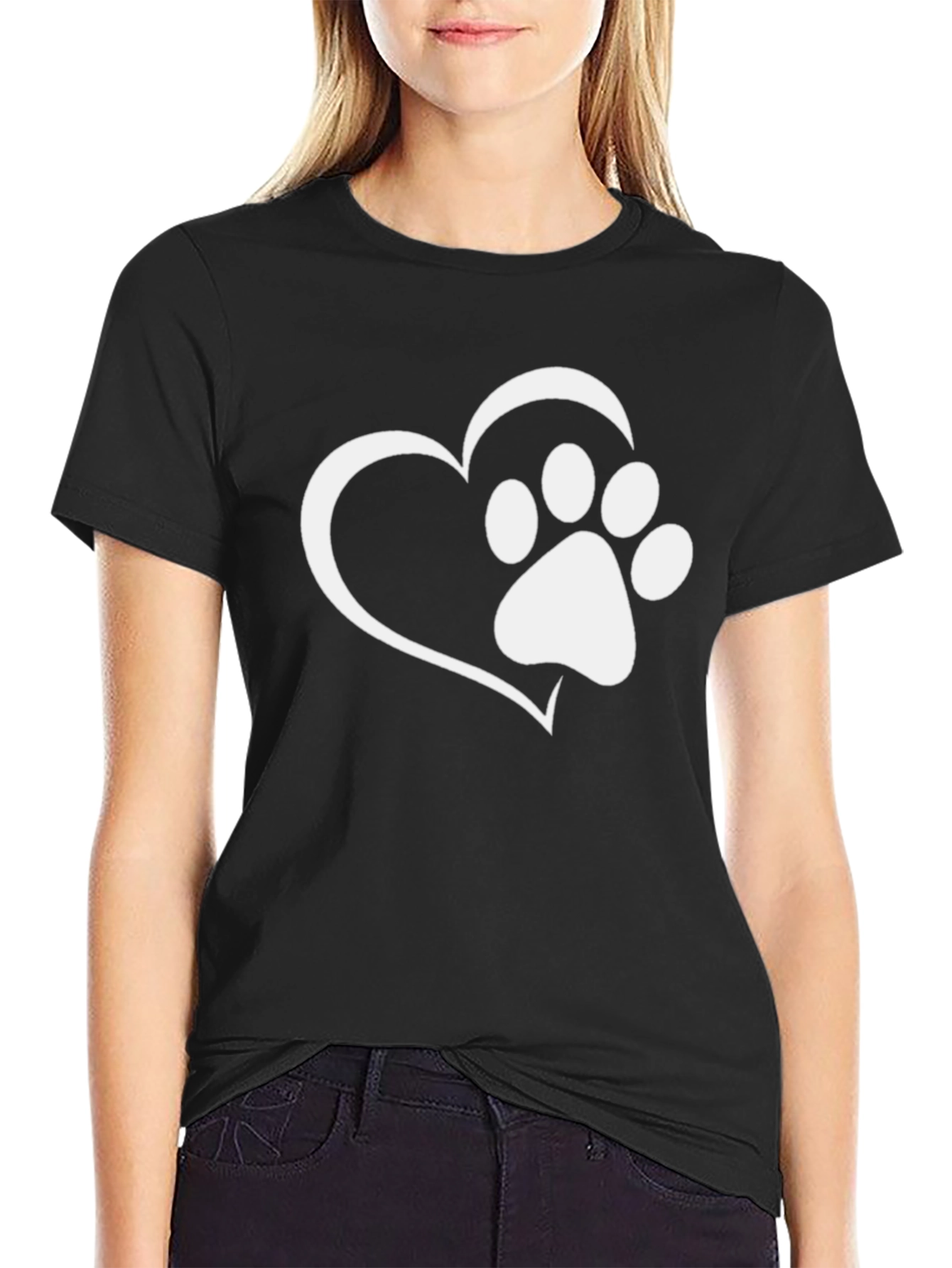 Heart Paw Print Graphic Tee - Black