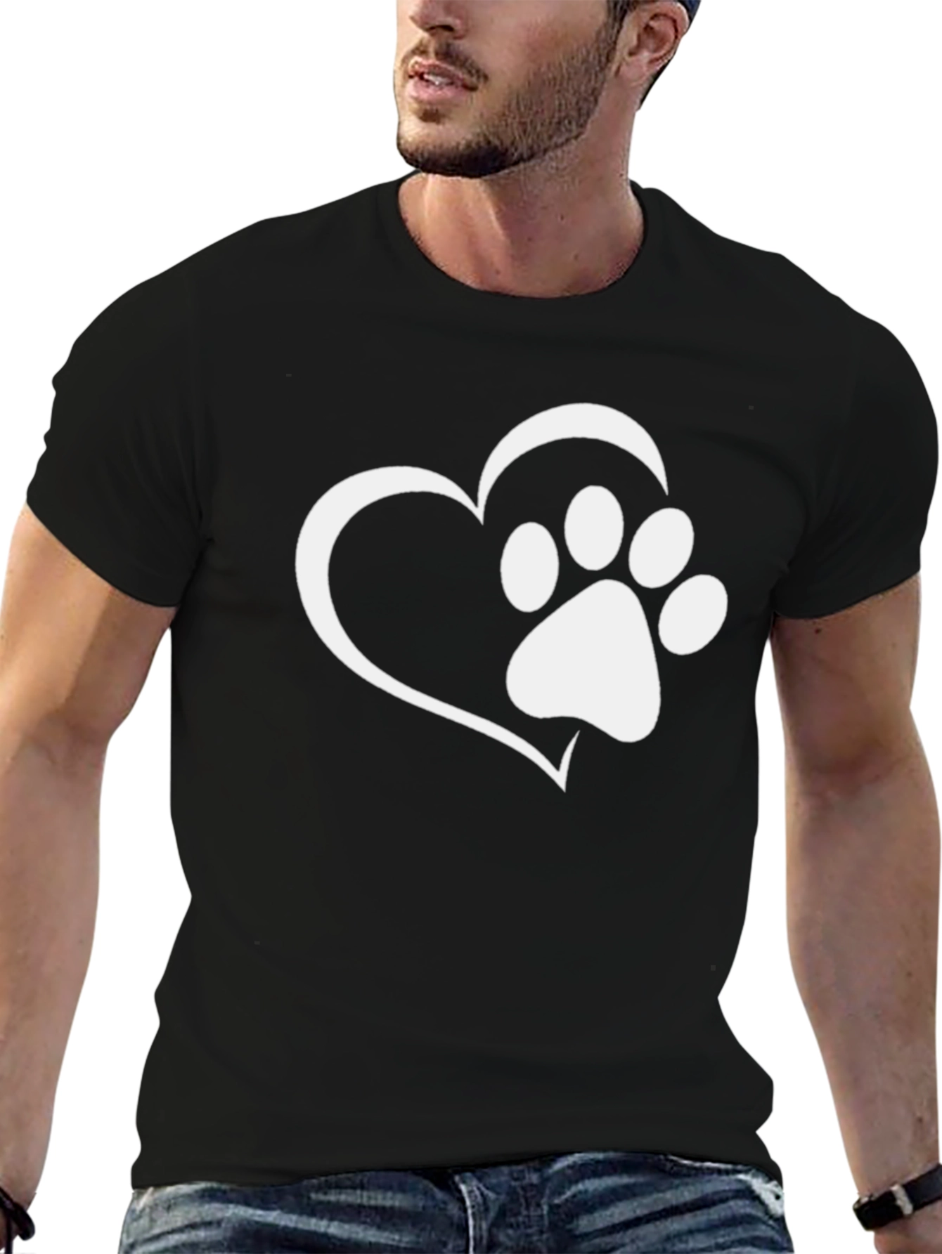 Heart Paw Print Graphic Tee - Black