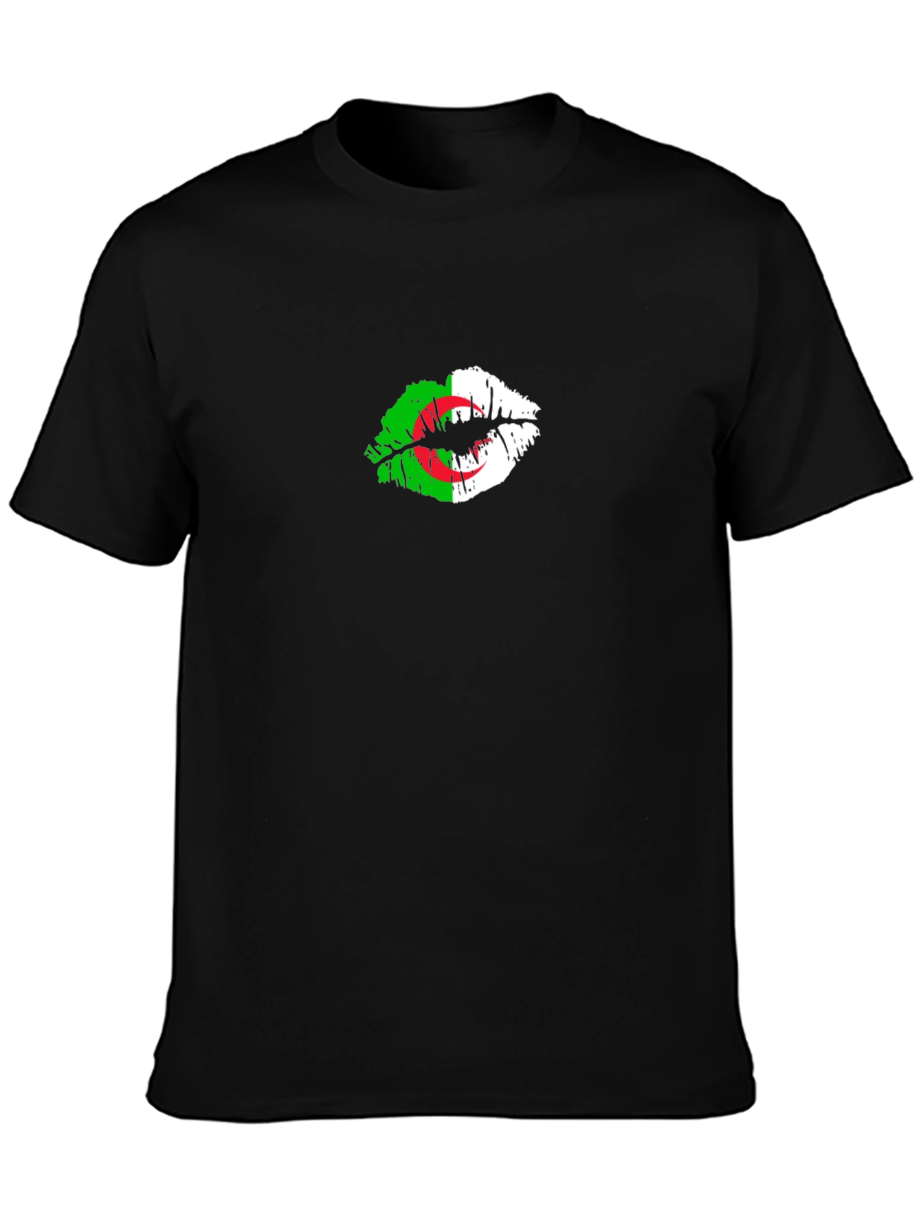 Algeria Flag Lips Print Black T-Shirt