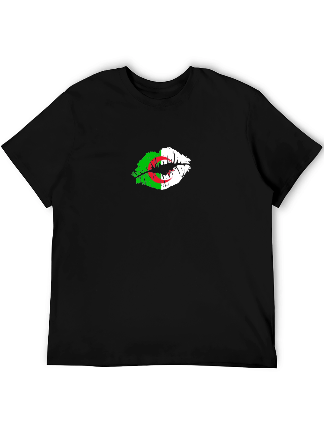 Algeria Flag Lips Print Black T-Shirt