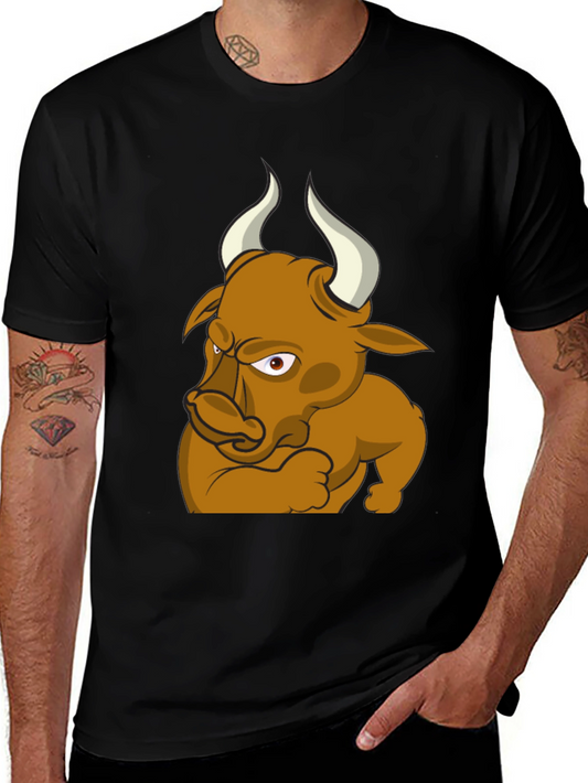 Angry Bull Cartoon Graphic T-Shirt