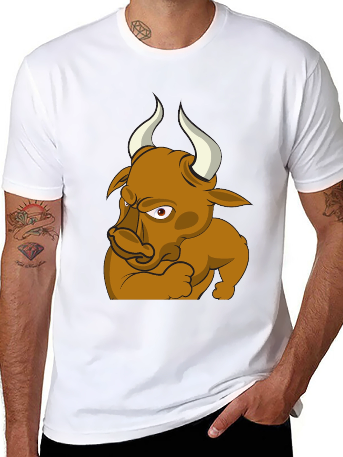 Angry Bull Cartoon Graphic T-Shirt
