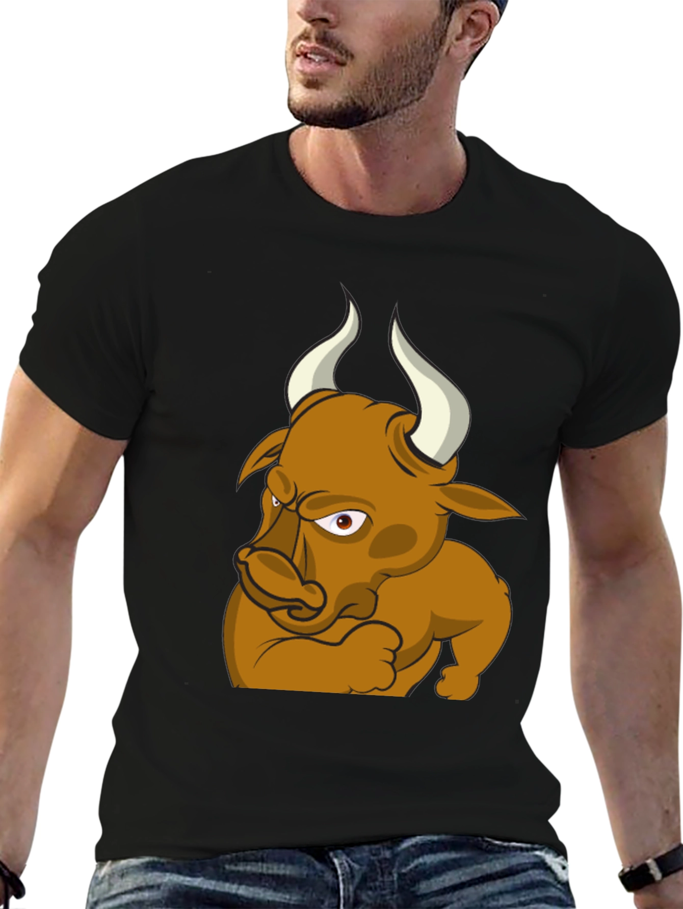 Angry Bull Cartoon Graphic T-Shirt