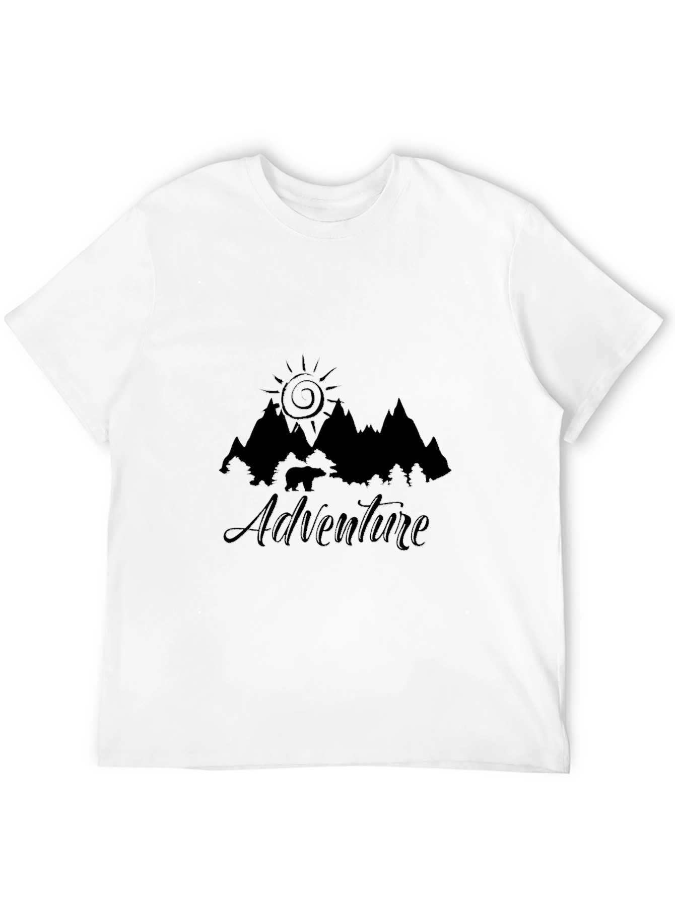 Adventure Awaits Black T-Shirt - Mountain & Sun Design
