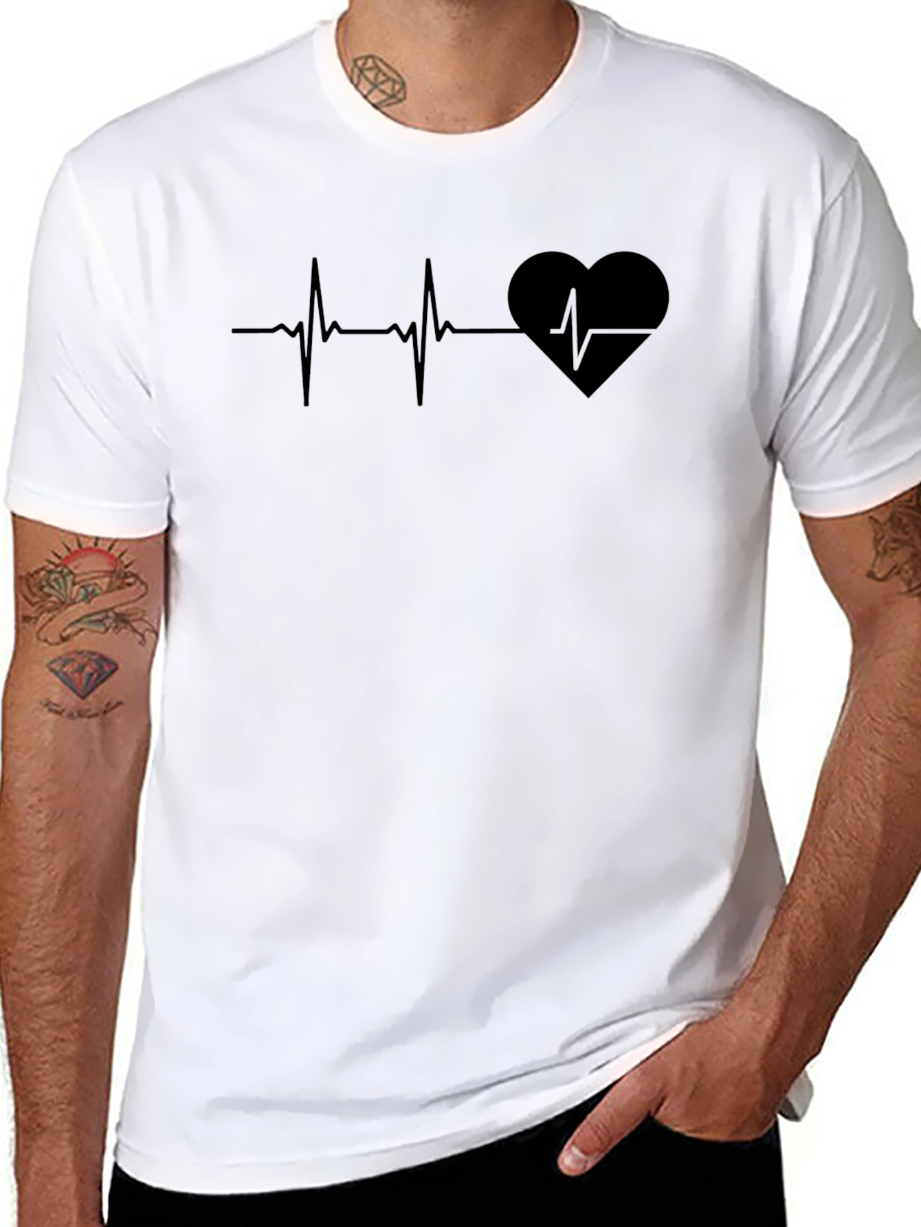 Heartbeat Heart Graphic T-Shirt - Black
