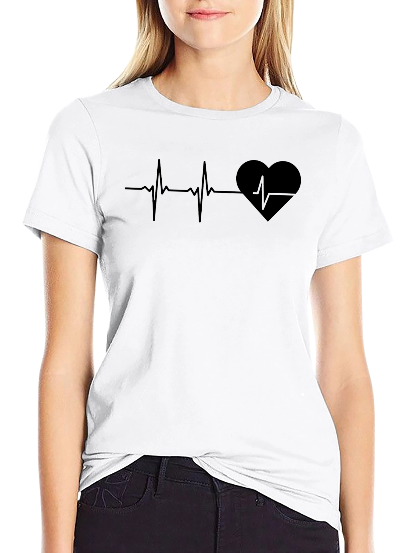 Heartbeat Heart Graphic T-Shirt - Black