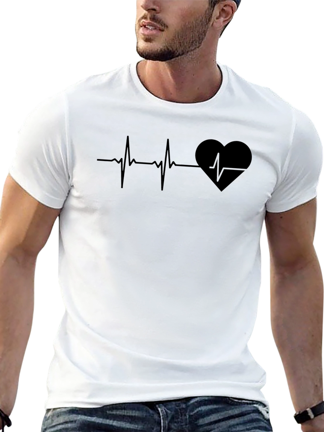 Heartbeat Heart Graphic T-Shirt - Black