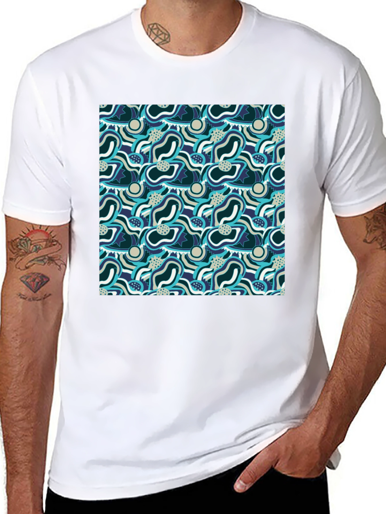 Abstract Pattern Graphic Tee - Stylish Mens Black T-Shirt