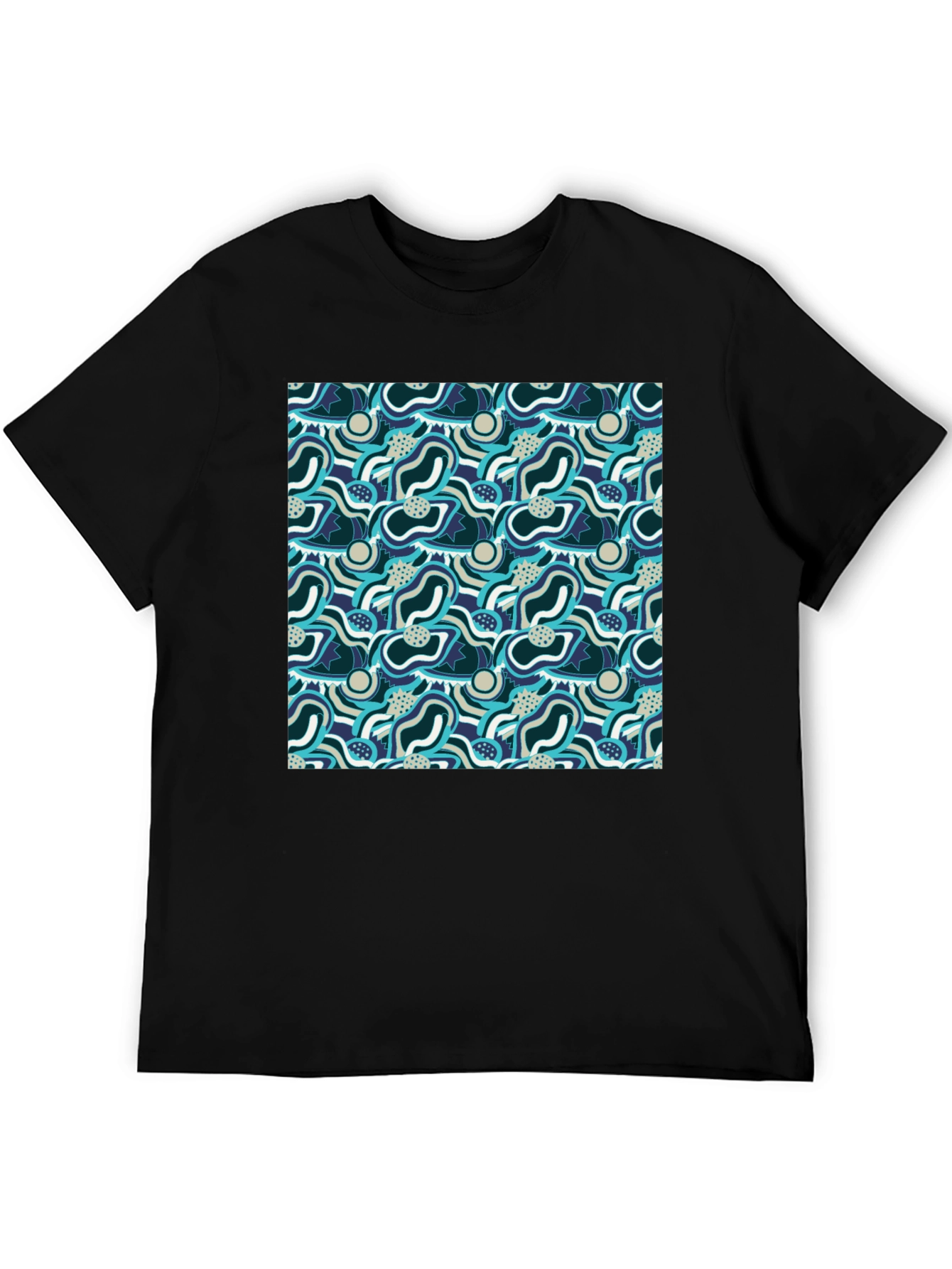 Abstract Pattern Graphic Tee - Stylish Mens Black T-Shirt