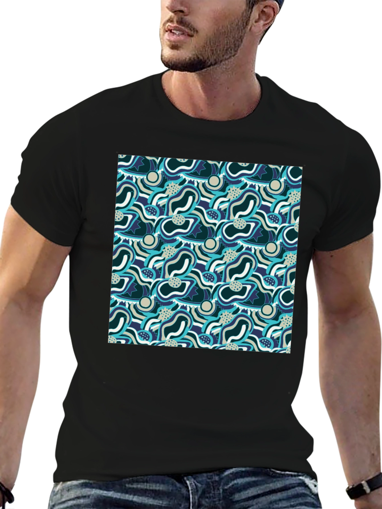Abstract Pattern Graphic Tee - Stylish Mens Black T-Shirt