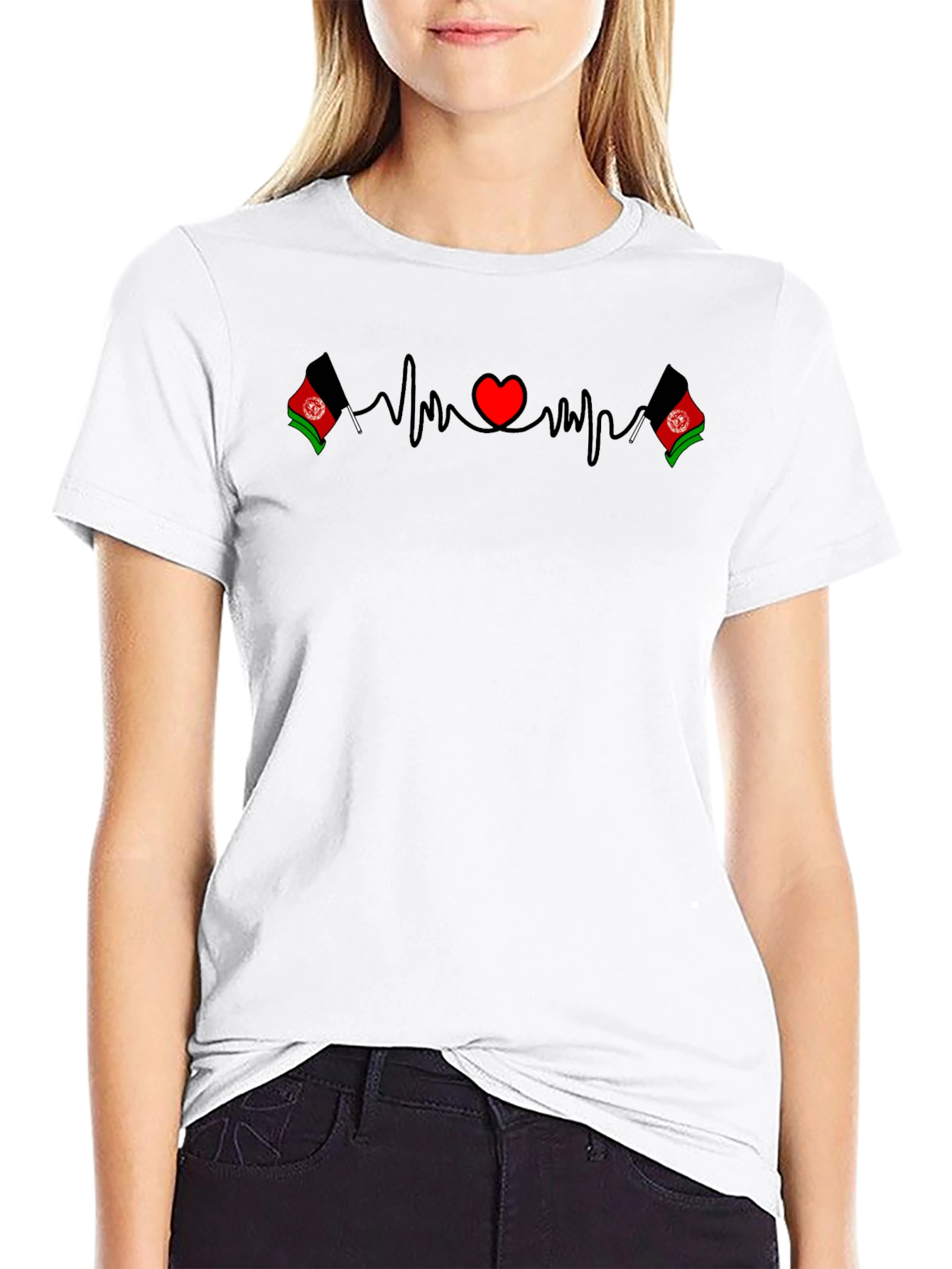 Afghanistan Heartbeat Flag T-Shirt - Black