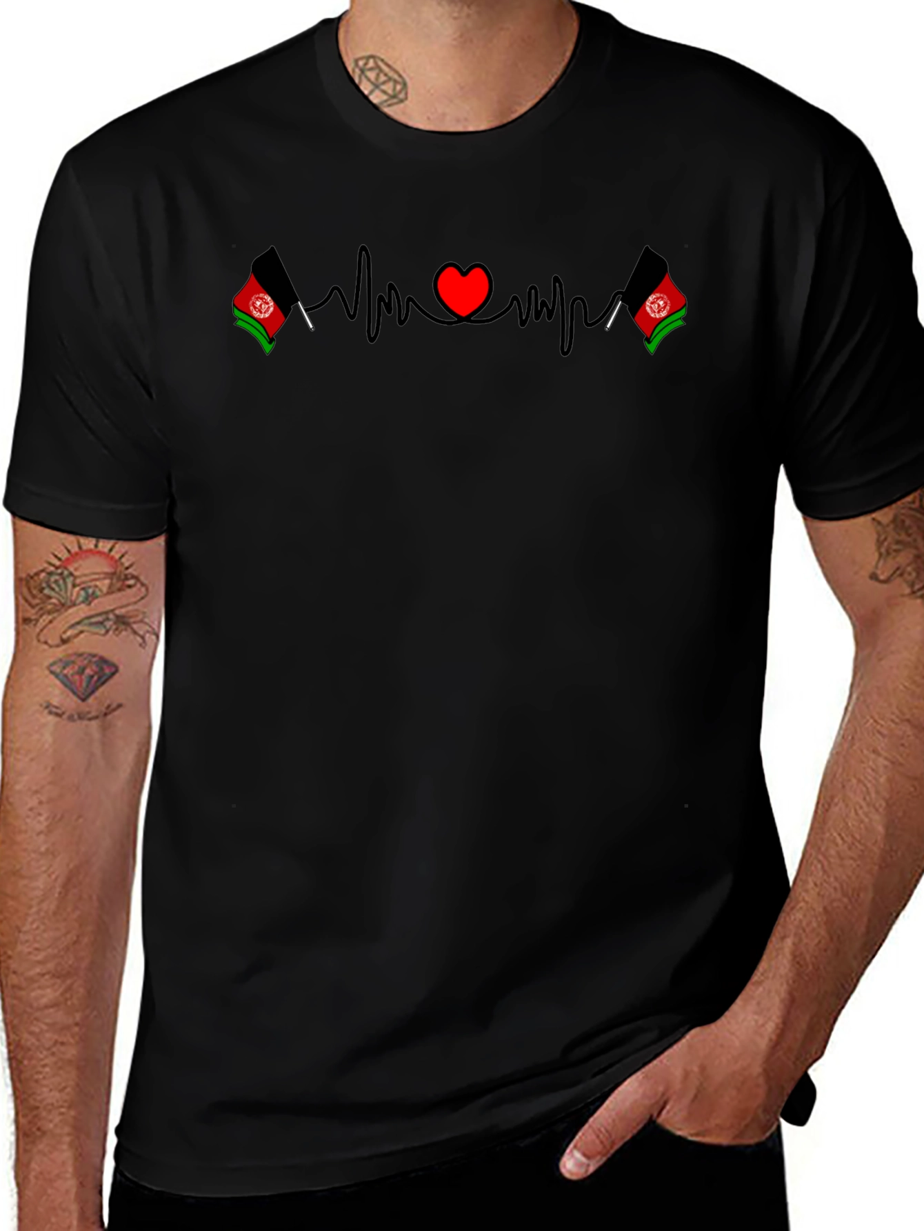 Afghanistan Heartbeat Flag T-Shirt - Black