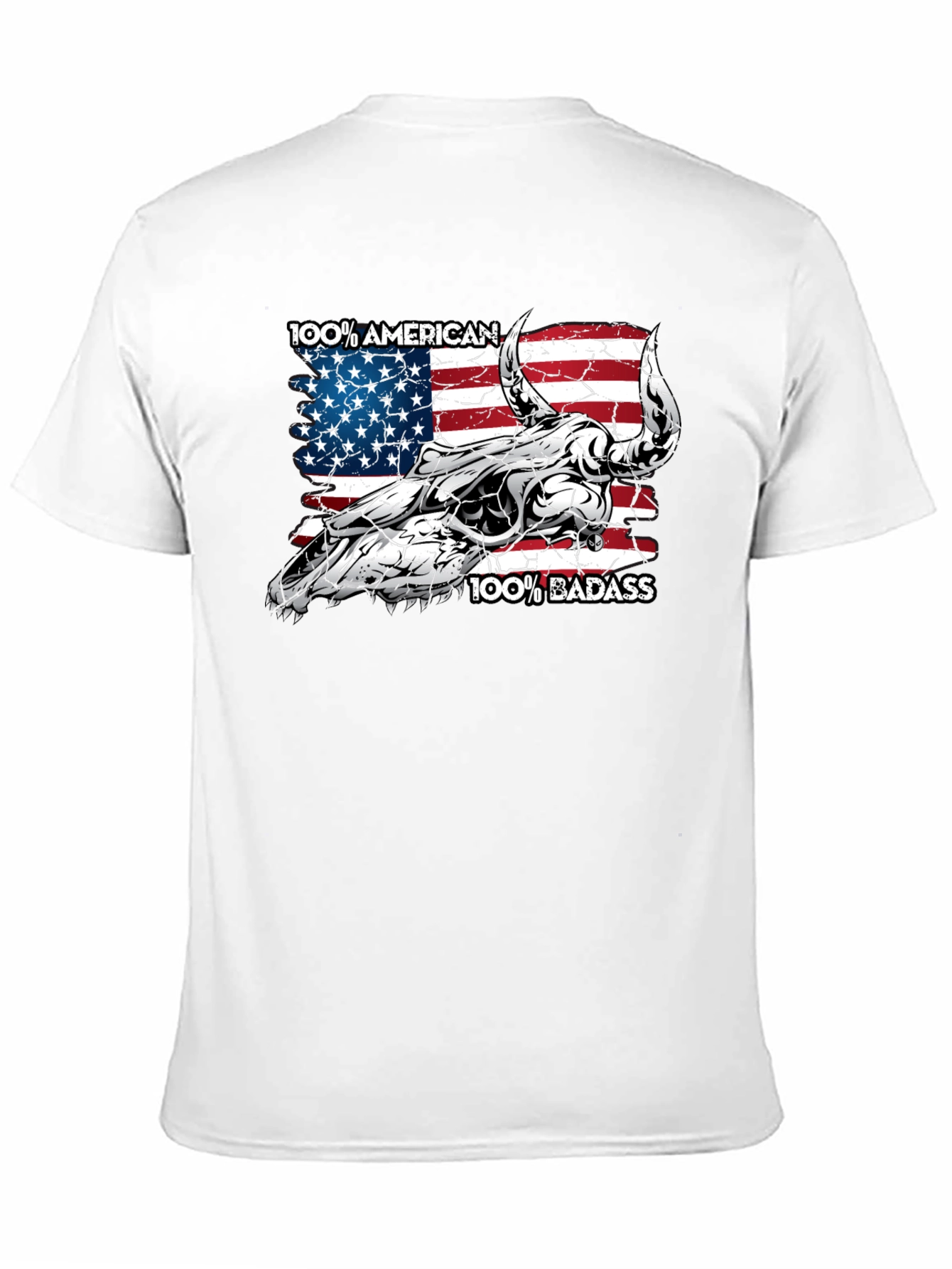 American Badass Bull Skull Graphic Tee - Black