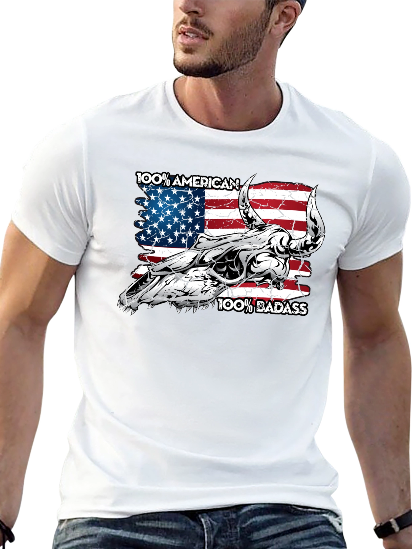American Badass Bull Skull Graphic Tee - Black