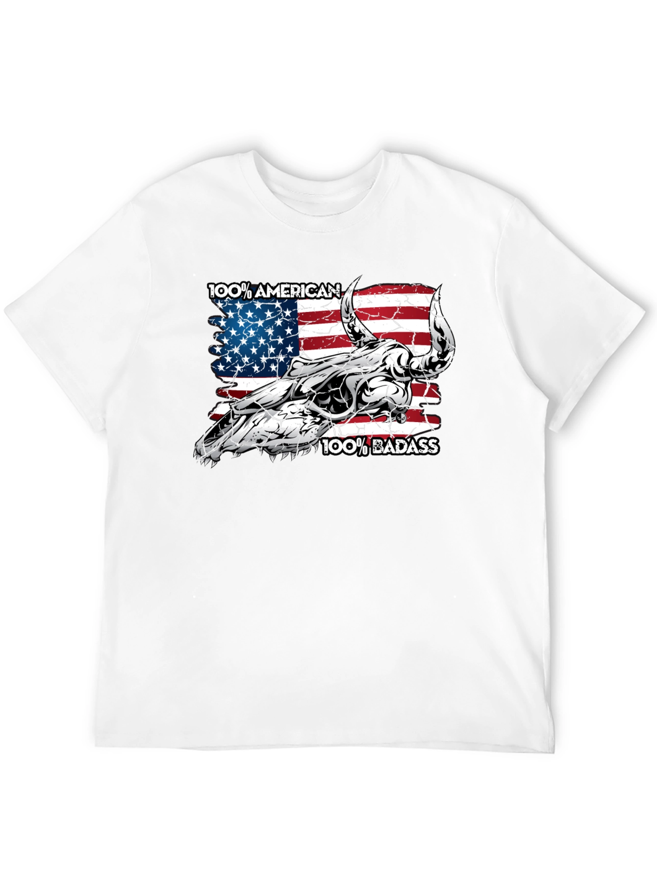 American Badass Bull Skull Graphic Tee - Black