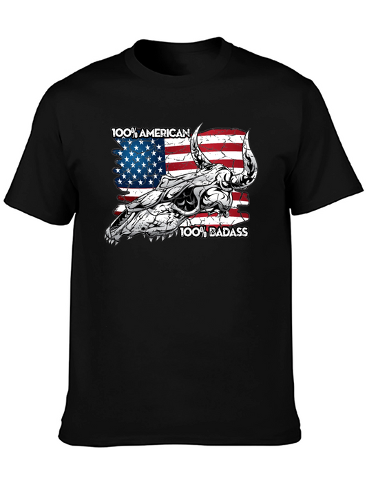 American Badass Bull Skull Graphic Tee - Black