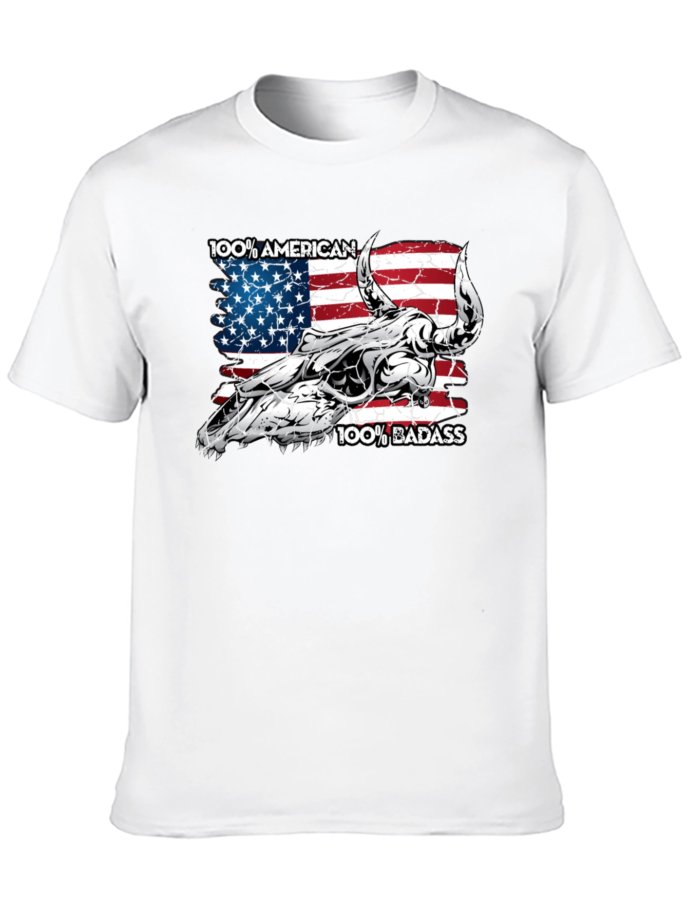 American Badass Bull Skull Graphic Tee - Black