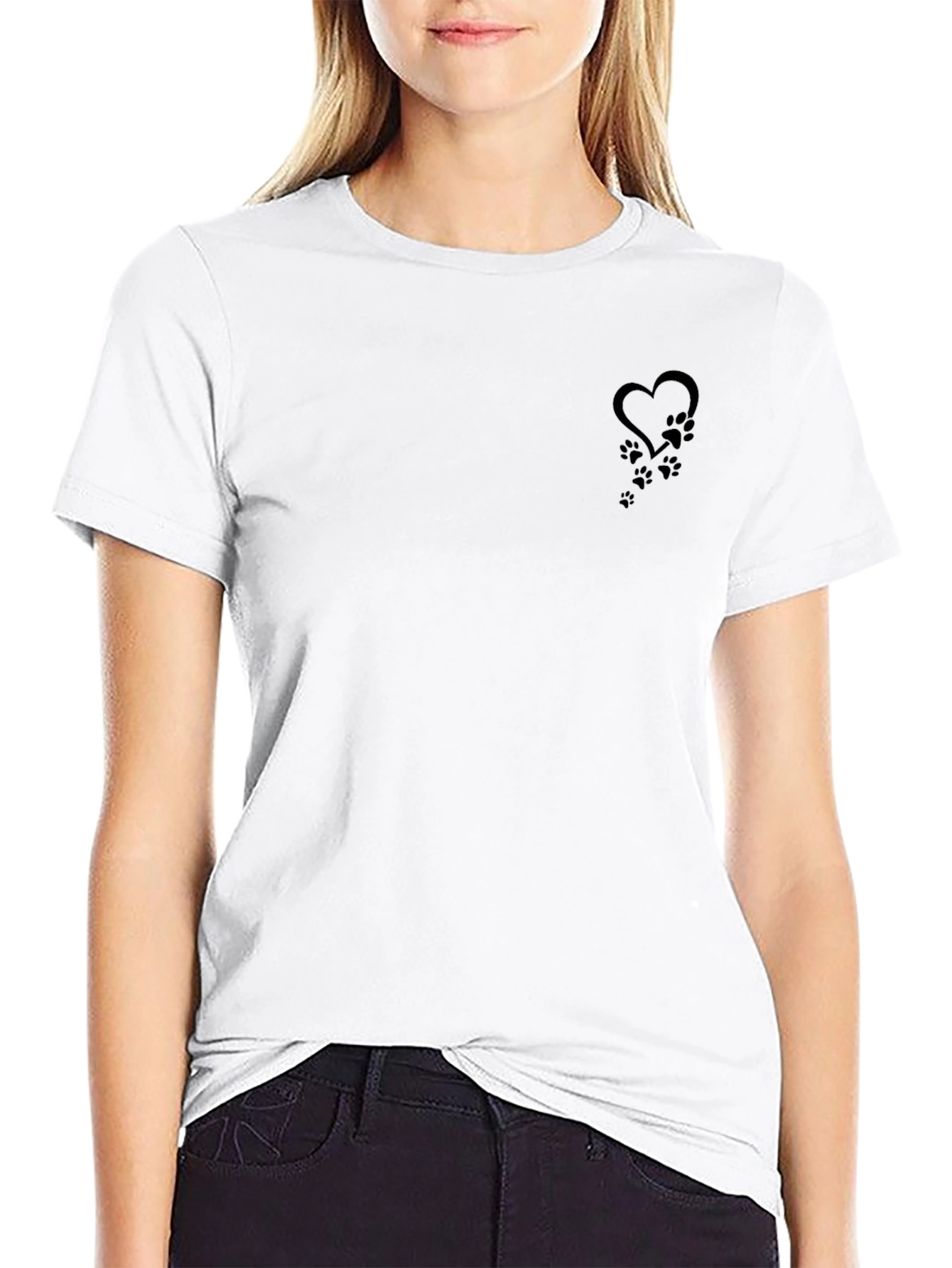 Heart Paw Print T-Shirt - Casual Style