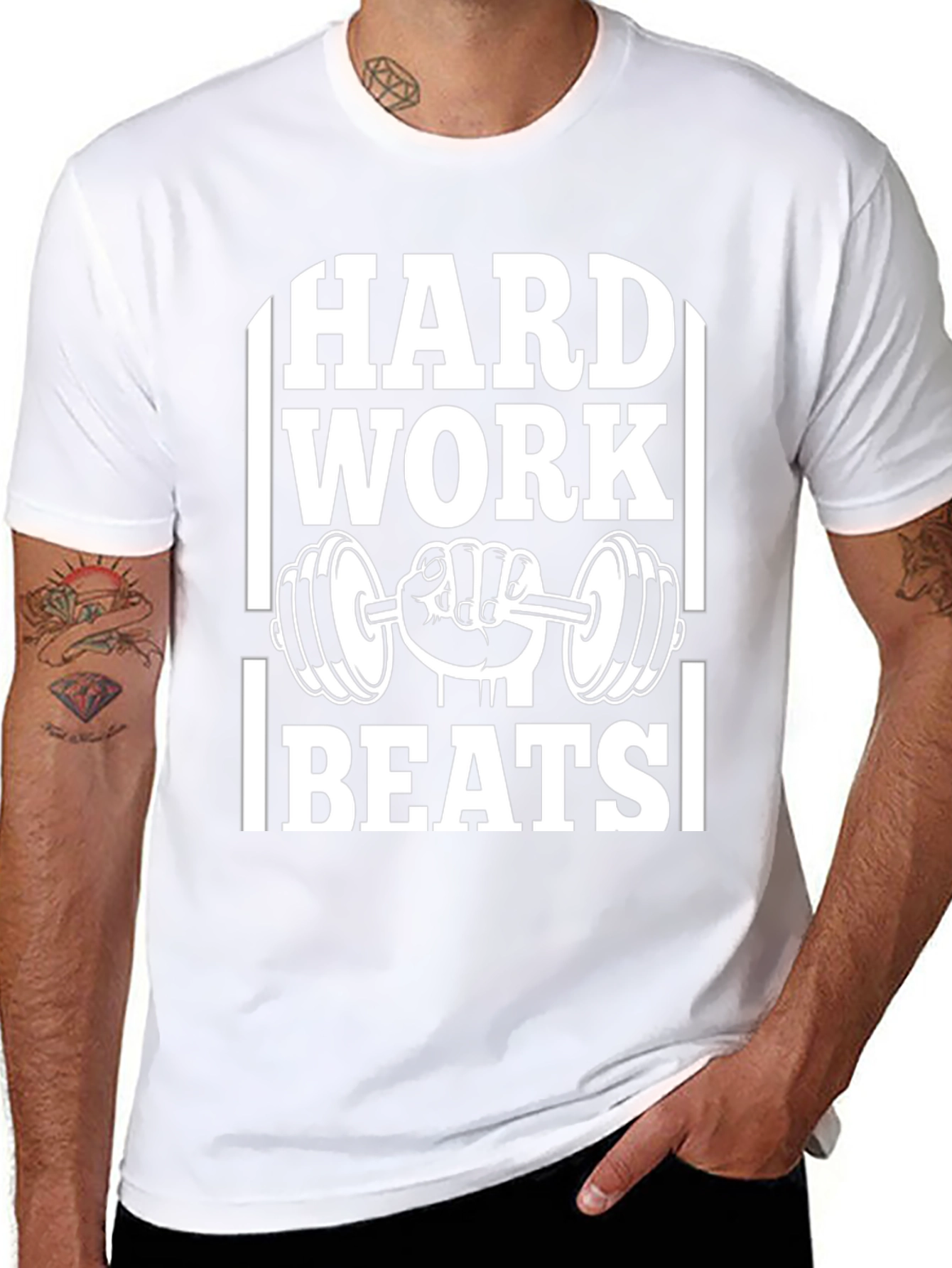 Hard Work Beats T-Shirt Gym Fitness Workout