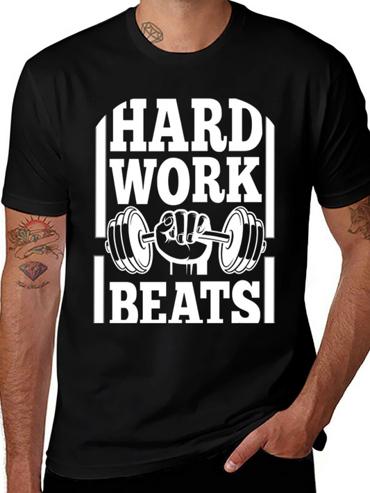 Hard Work Beats T-Shirt Gym Fitness Workout