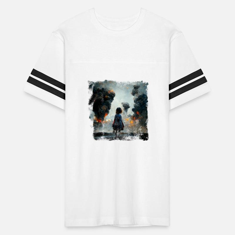 Kid in war looking at explosion AI painting