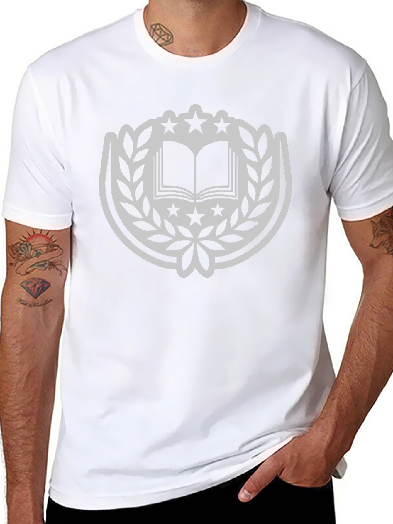 Academic Crest Tee: Classic Black Cotton T-Shirt