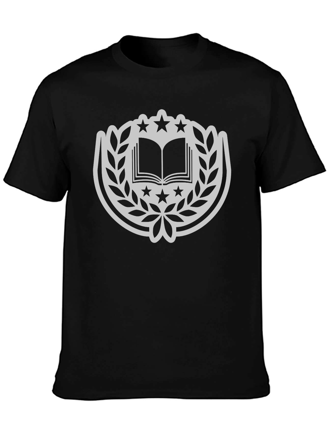 Academic Crest Tee: Classic Black Cotton T-Shirt