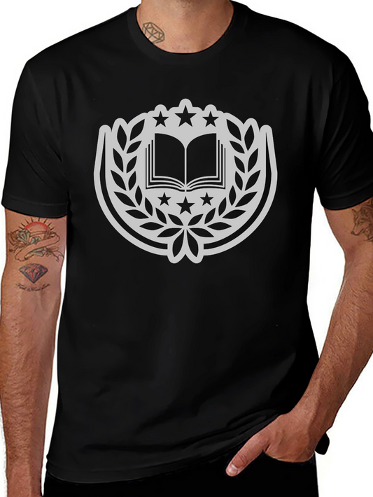 Academic Crest Tee: Classic Black Cotton T-Shirt