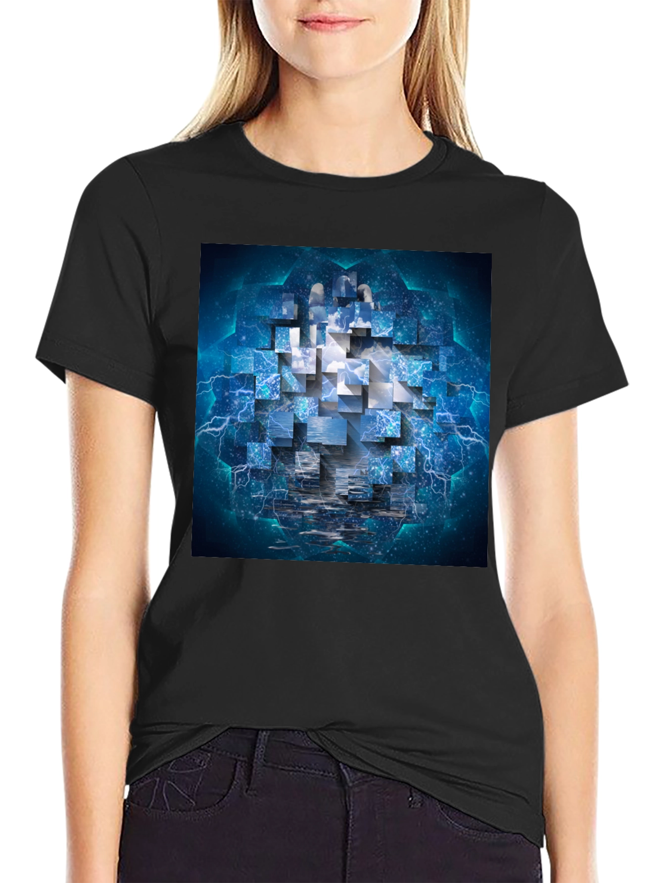 Abstract Cube Graphic Print Tee