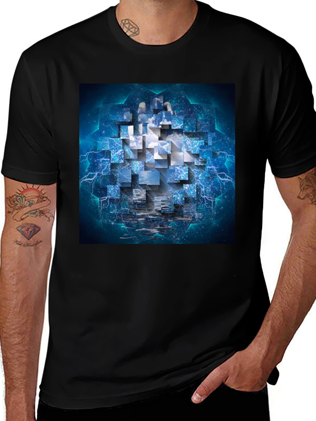 Abstract Cube Graphic Print Tee