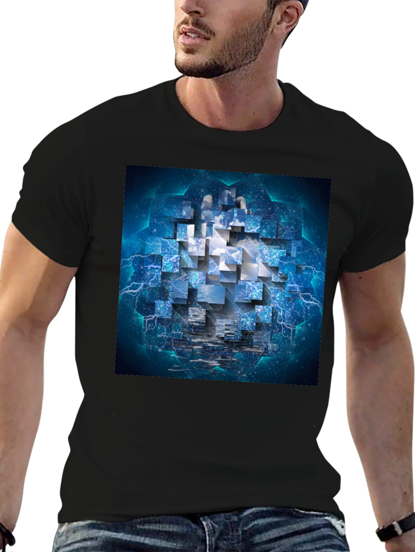 Abstract Cube Graphic Print Tee