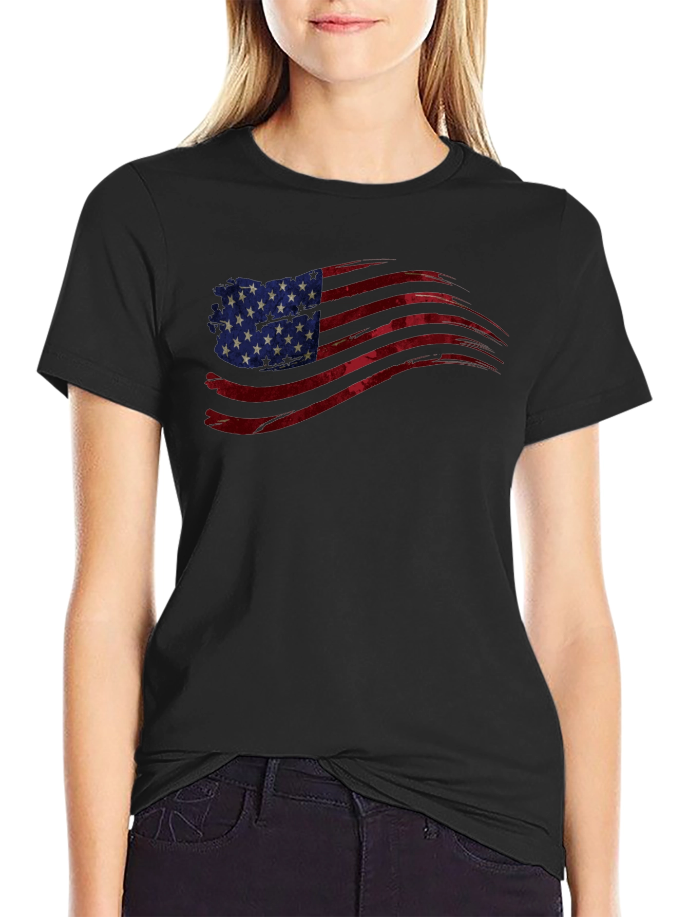 American Flag Graphic Tee - Patriotic Black T-Shirt