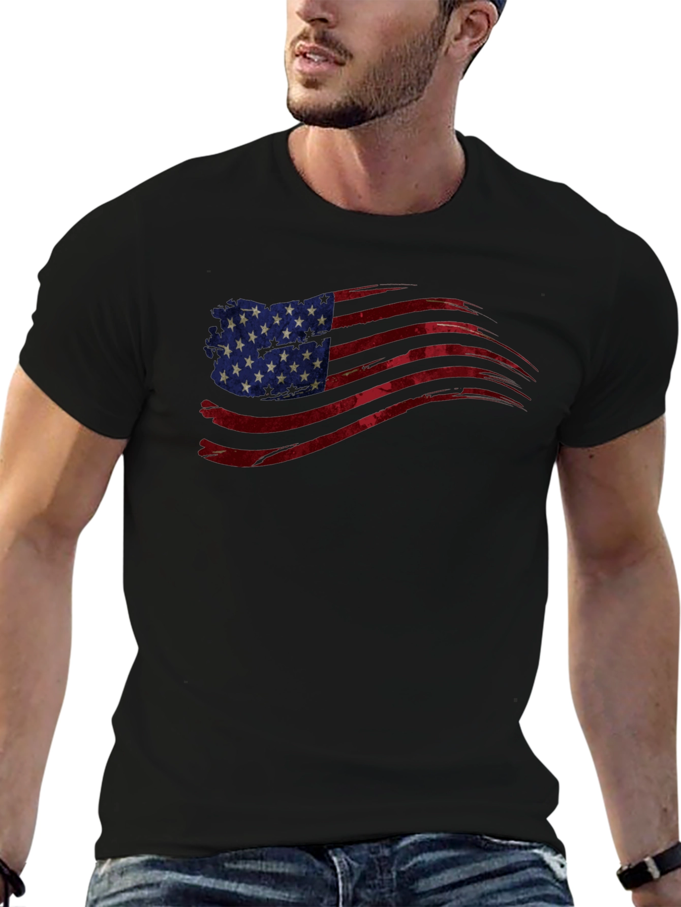 American Flag Graphic Tee - Patriotic Black T-Shirt