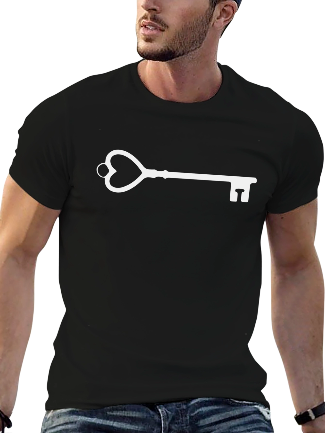 Heart Key Graphic Black T-Shirt