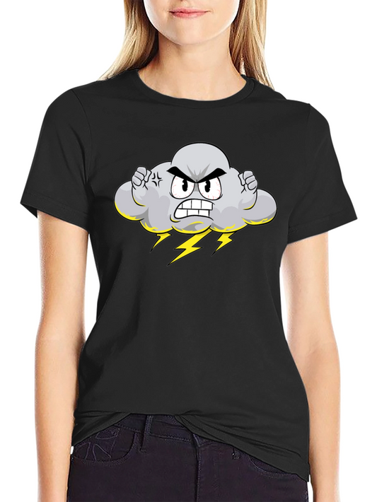 Angry Cloud Cartoon Black T-Shirt