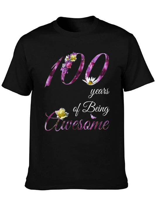 100 Years of Being Awesome T-Shirt - Floral Design