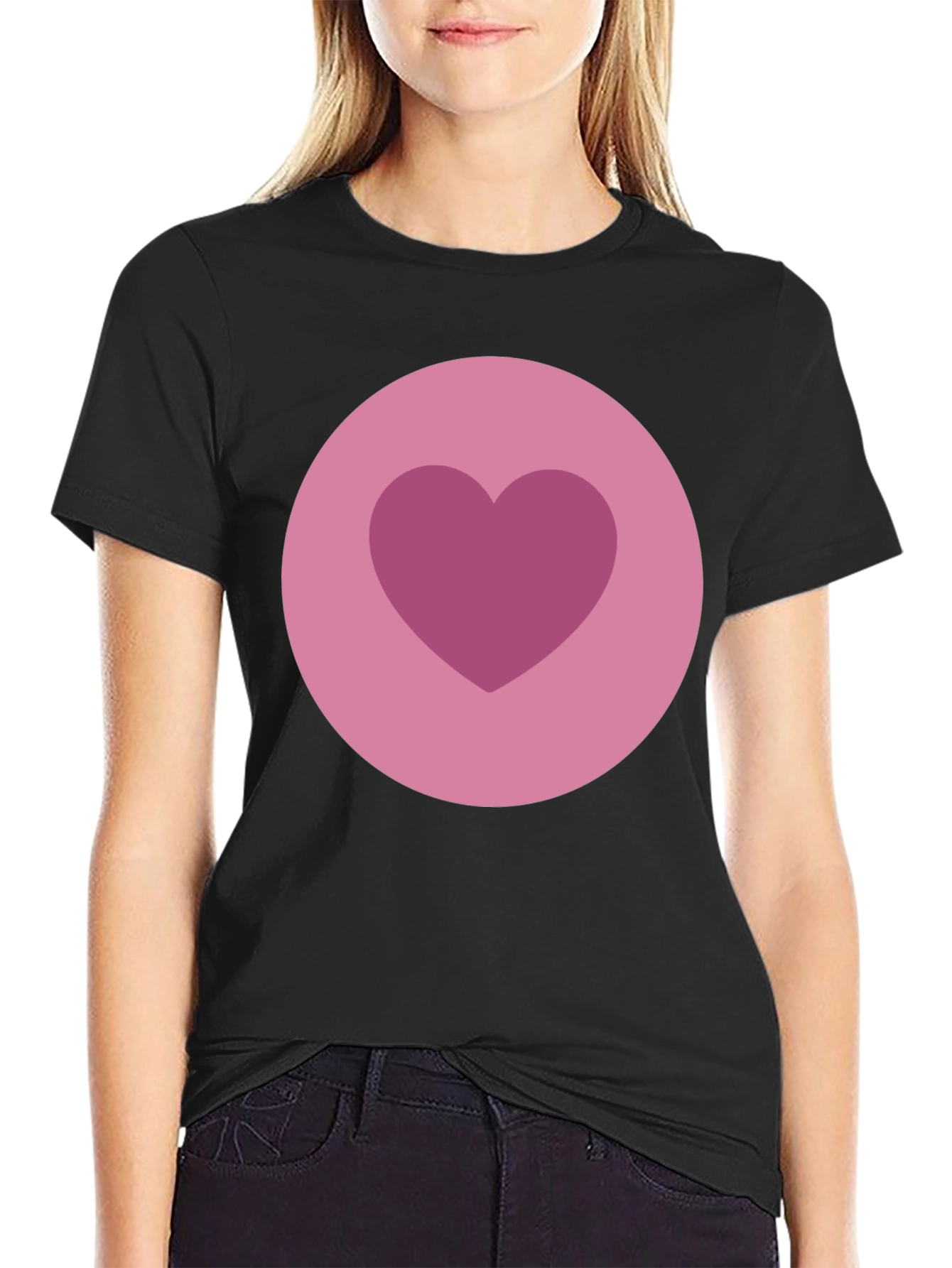 Heart Circle Graphic Tee - Black Cotton Blend Shirt