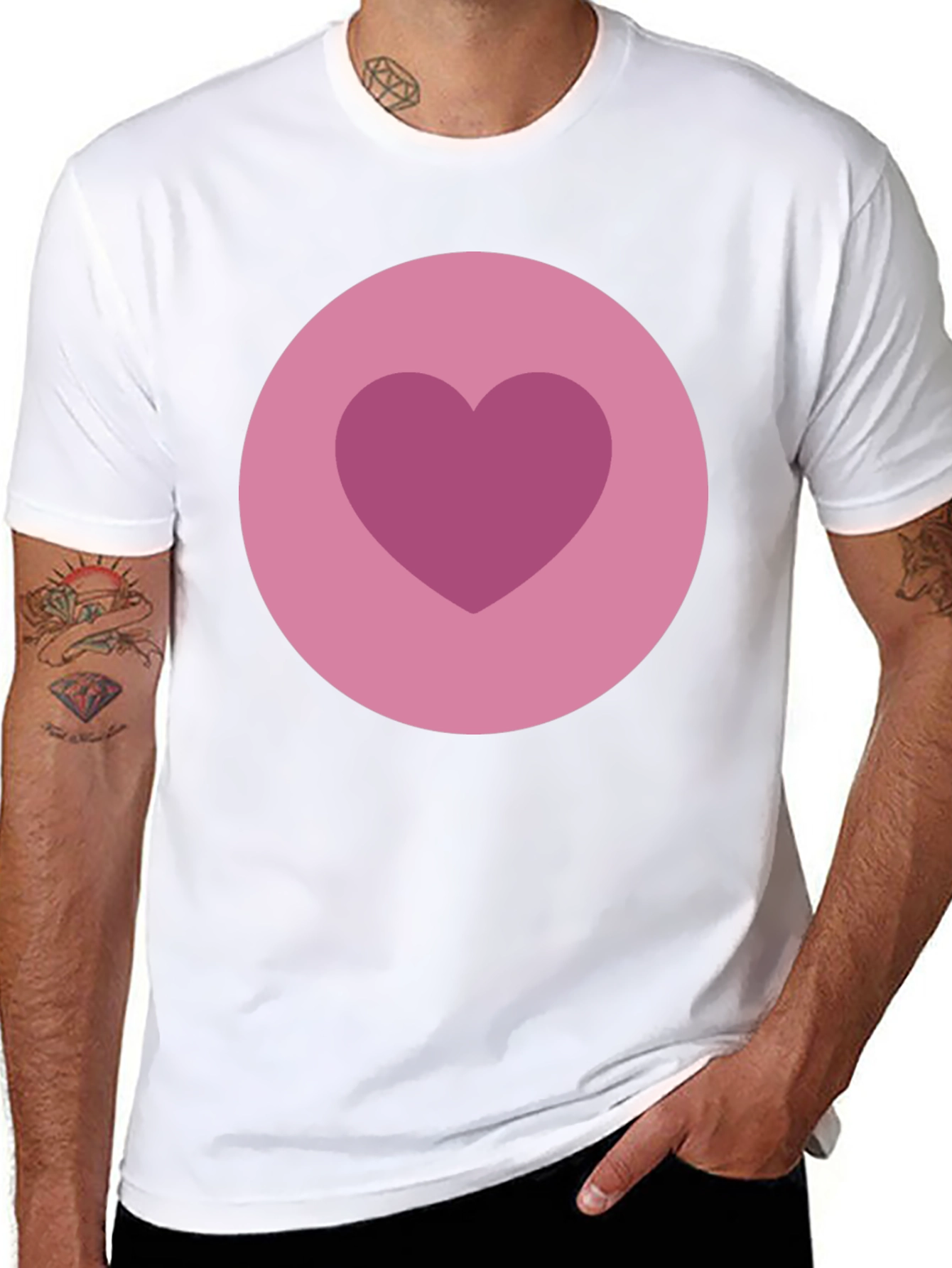 Heart Circle Graphic Tee - Black Cotton Blend Shirt