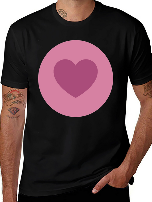 Heart Circle Graphic Tee - Black Cotton Blend Shirt