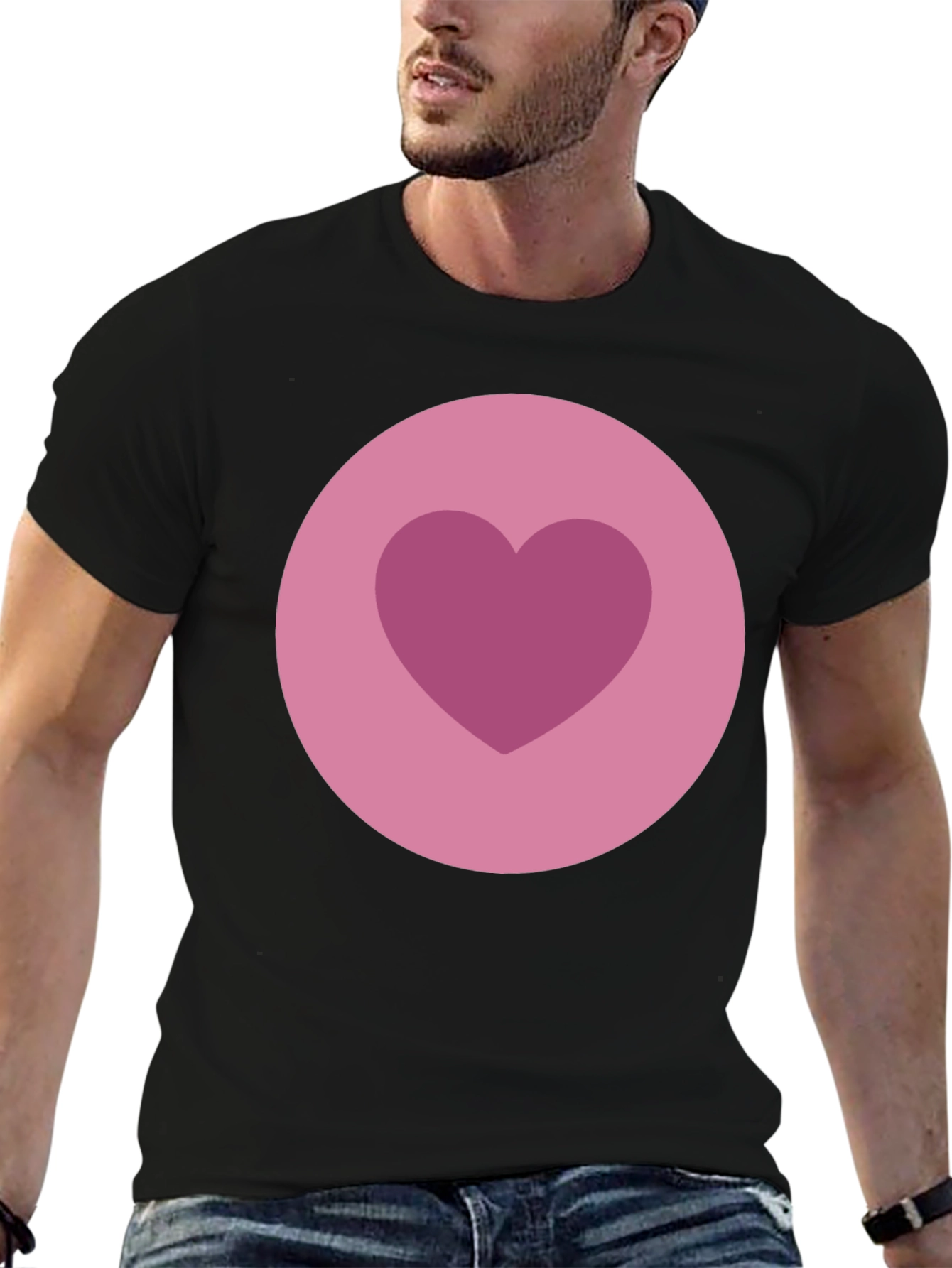 Heart Circle Graphic Tee - Black Cotton Blend Shirt
